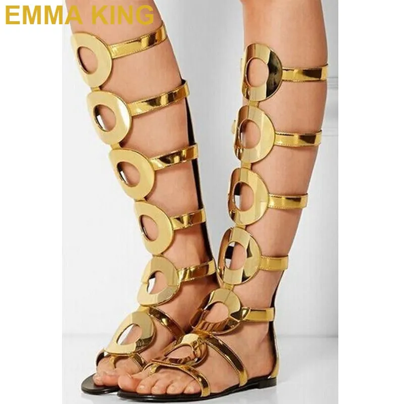 gold gladiator sandals knee high