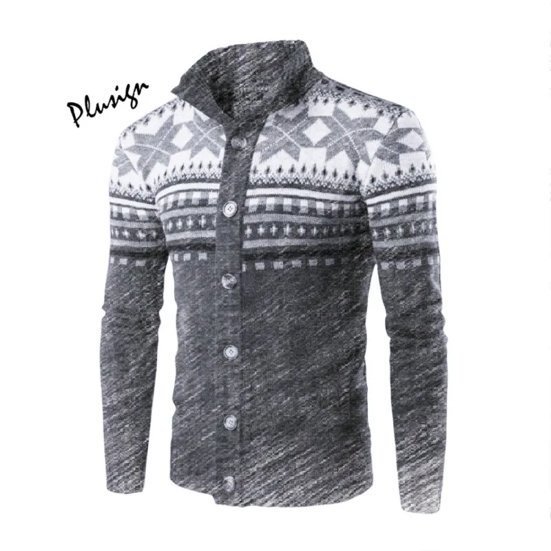 

Men Turtleneck Knitted Cardigan Gray Sweater Chic Print Long Sleeve Slim Tops Husband Jacket Casual Date Outfits for Fall Winter