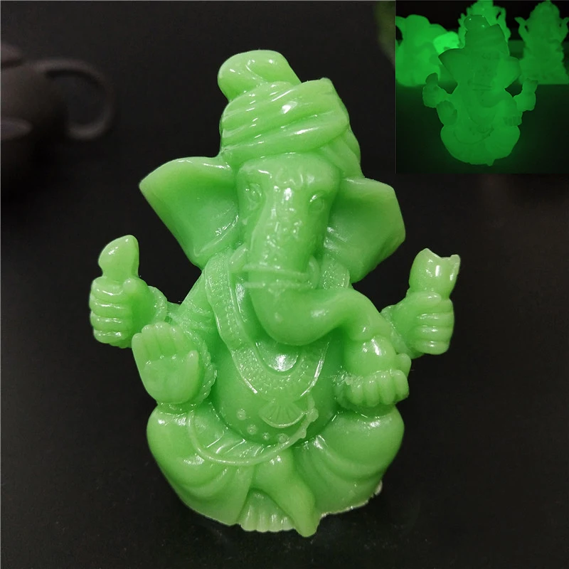 

Glowing Man-made Jade Stone Ganesha Buddha Statue Indian Elephant God Sculpture Figurines Home Garden Decoration Buddha Statues