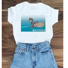 PUDO-JBH Kiki's Delivery сервис Графический летний модный Женский Повседневный Топ японского Аниме Забавный хипстер с короткими рукавами милый