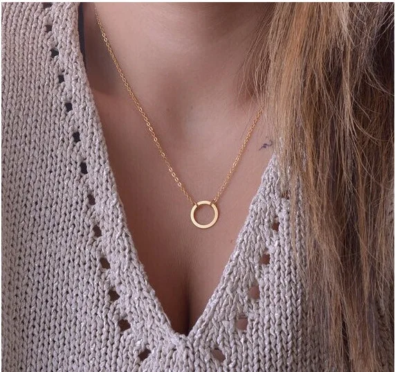 

N052 new fashion circle pendant necklace eternity necklace Infinity Golden minimalist jewelry necklace for women
