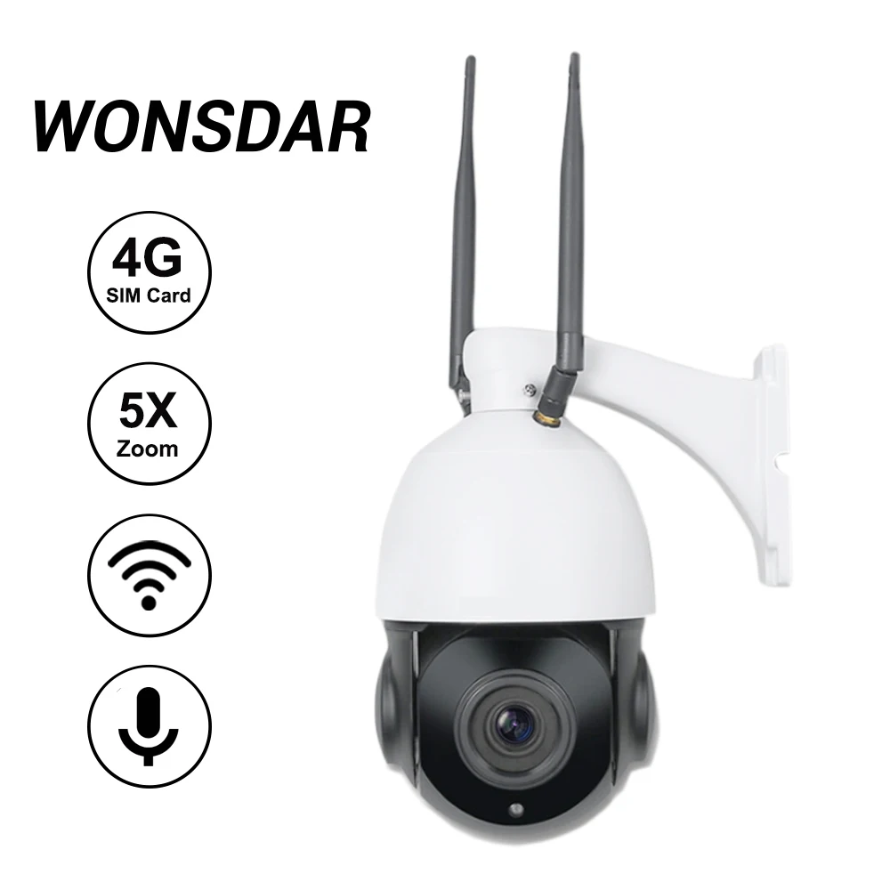 Wonsdar 3g 4G wifi Беспроводная камера 1080 P 2MP Sim карта PTZ IP камера 5X зум двухстороннее аудио 960 P CCTV безопасности Camhi приложение