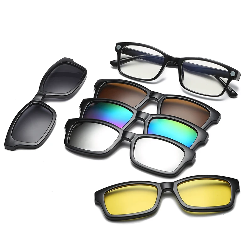 Солнцезащитные очки с 5 линзами на клипсах, очки на клипсах, квадратные линзы для мужчин и женщин, зеркальные солнцезащитные очки с клипсой для ночного видения, солнцезащитные очки для вождения для мужчин - Цвет линз: 8812