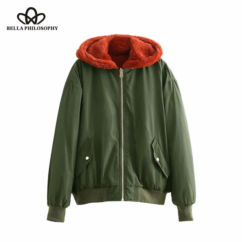 Wonder 2018 new Fashion Vintage Reversible Faux Fur Thick Bomber Jacket Coat Women  Hooded Long Sleeve Pockets Casual Outerwear