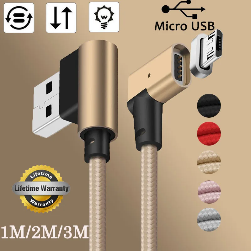 1/2/3M 90Degree LED Micro USB Charger Cable Fast Transfer USB