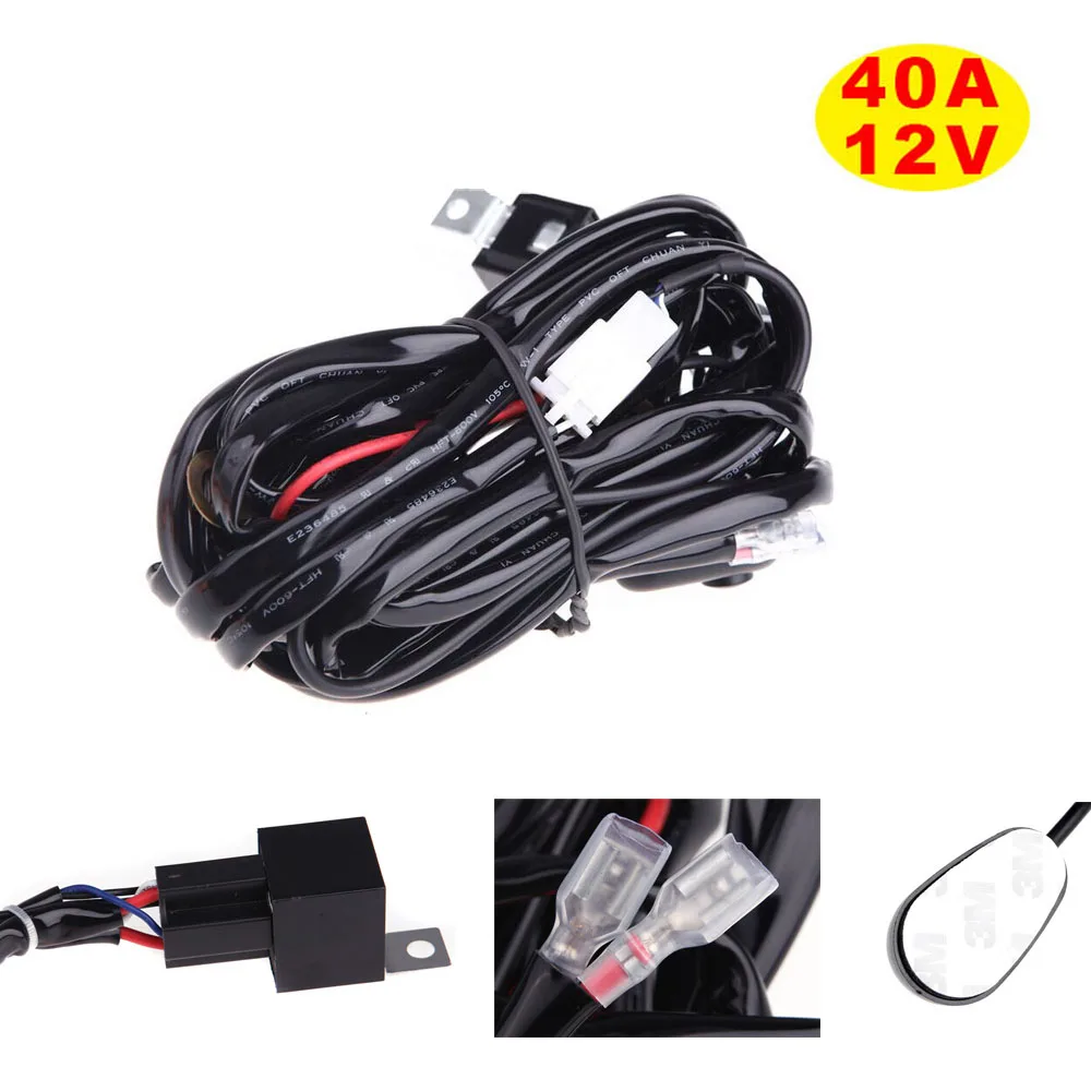 Universal 40A 12V Switch Relay Fuse Wiring Harness Kit For 22" 32 42 50 52 LED Light Bar Fog Spot On Off Switch Rocker 10W-300W