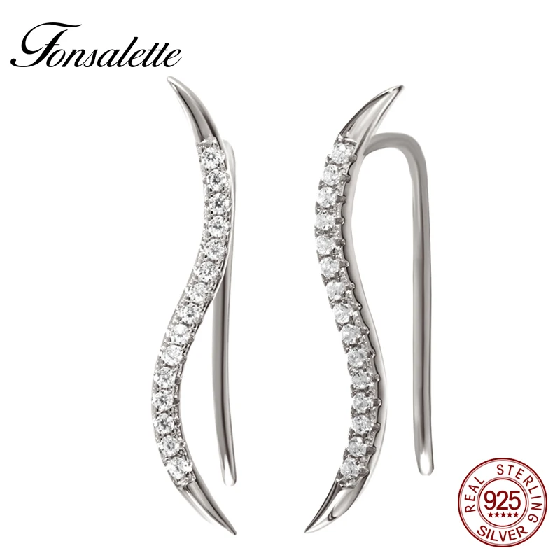 Fashion Sterling Silver Crawler Cuff Earrings CZ Minimal Delicate Leaf Wave Shape Stud Earring Brincos bijoux woman Gift ZK30 | Украшения и