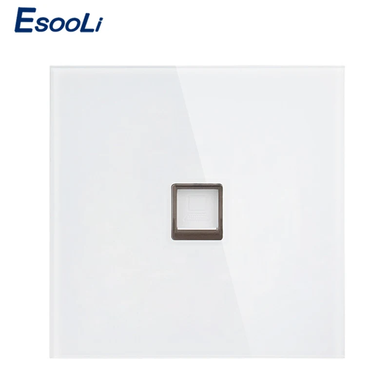 

Esooli Single Port White Luxury Crystal Tempered Glass Panel RJ45 Internet Jack Wall Data Socket Computer Network Outlet