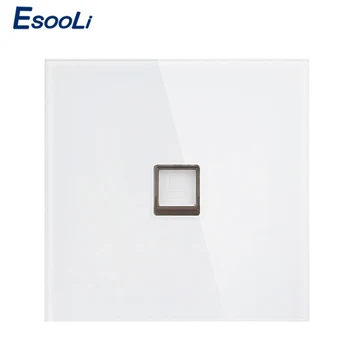 

Esooli Single Port White Luxury Crystal Tempered Glass Panel RJ45 Internet Jack Wall Data Socket Computer Network Outlet