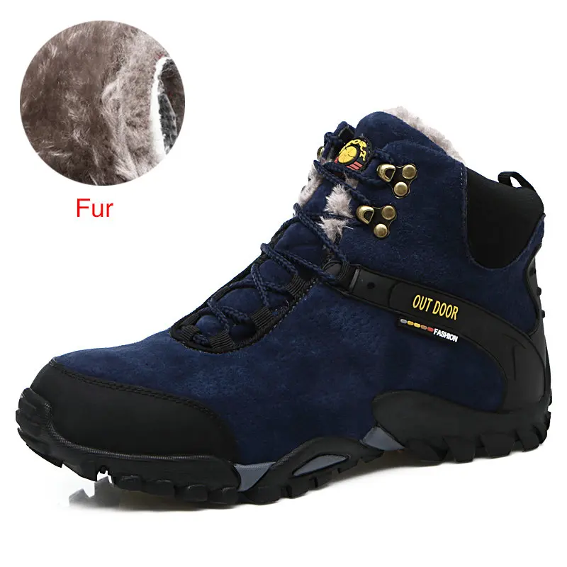 ZIMNIE; Новинка; Водонепроницаемые замшевые походные ботинки; нескользящая износостойкая дышащая обувь для рыбалки; альпинистская обувь с высоким берцем - Цвет: Fur  Dark Blue