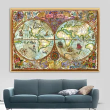 Mapa abstracto del mundo Vintage cuadro sobre lienzo para pared carteles nórdicos e impresiones cuadros de pared para decoración para sala de estar