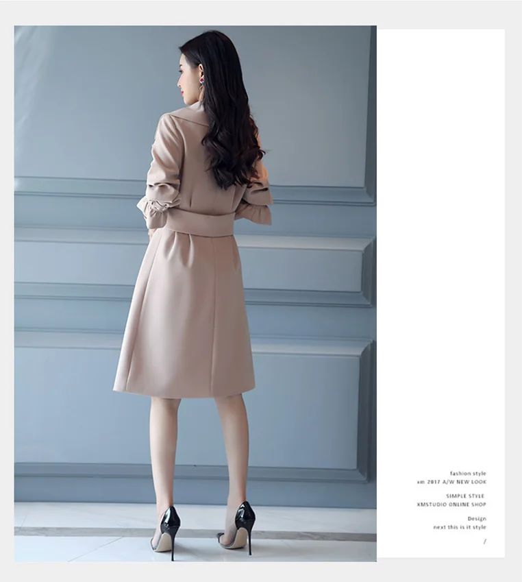 Spring Autumn Casual Loose Lapel Single Button Windbreaker Female Solid Retro Elegant Medium Trench Coat Outwear A43