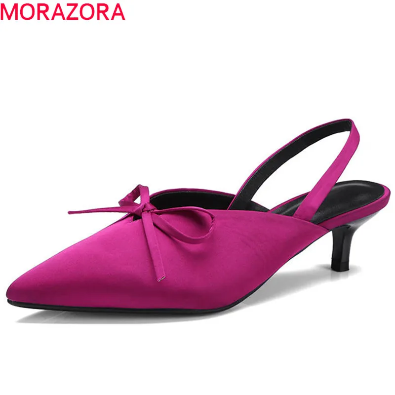 

MORAZORA 2018 top quality silk women pumps pointed toe summer shoes shallow elegant party wedding shoes thin heels shoes woman