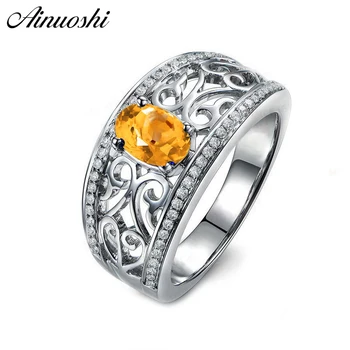 

AINUOSHI Natural Citrine Vintage Ring 1.25 Carat Oval Cut Gemstone 925 Sterling Silver Ring Engagement Party Jewelry Women Ring