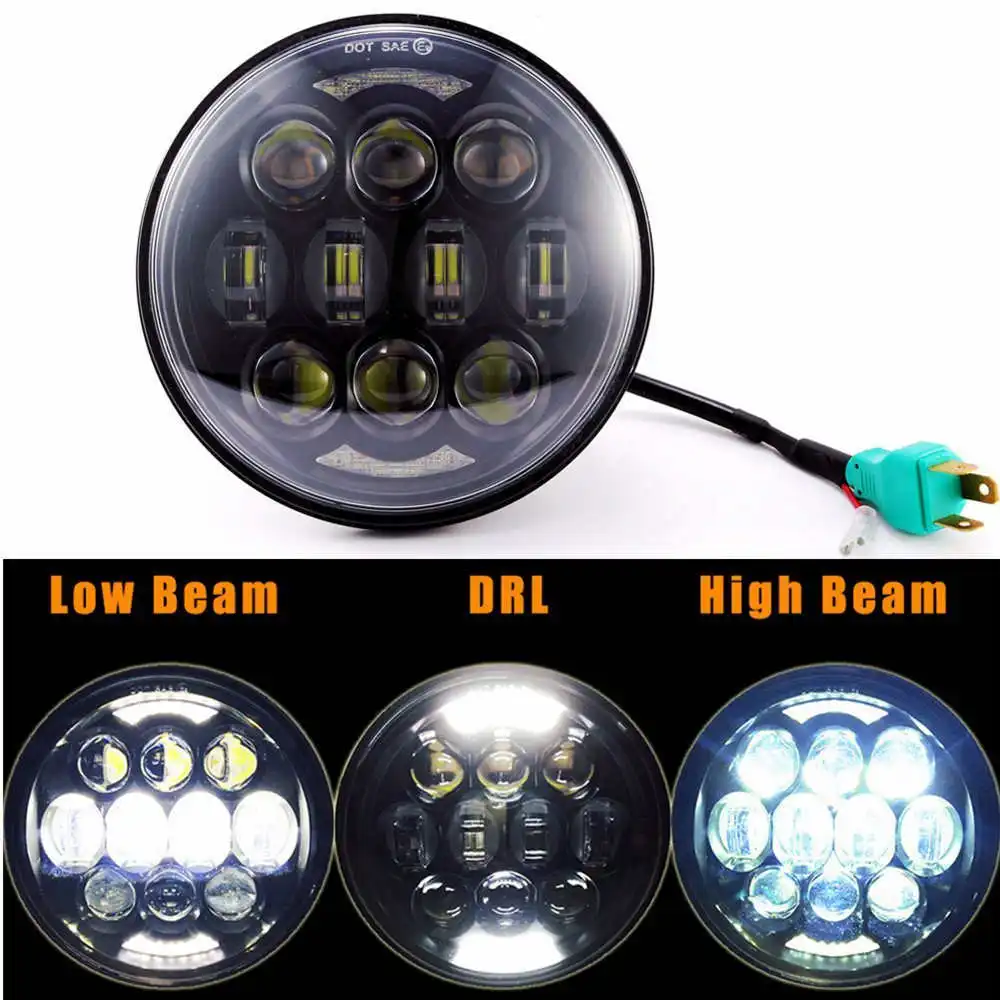 80W Round LED Projection Daymaker Headlight with DRL for Harley Davidson Motorcycles