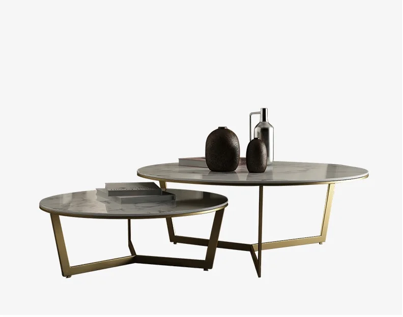 Nest Coffee Table with Stainless Steel Frame / 90cm+70cm Marble Top