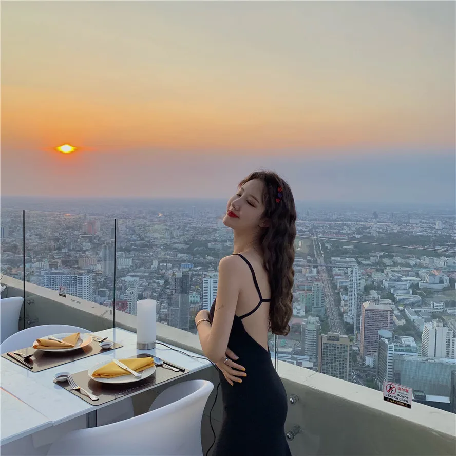 

women black Summer Dress 2019 holiday style solid color Women back Sexy Spaghetti Strap Dress Women (R4401)