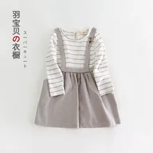 Новое Детское платье корейское платье с имитацией 2 хлопковое платье принцессы в полоску для девочек, Высококачественная детская одежда с длинными рукавами