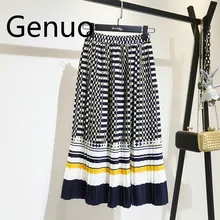 Весенняя модная Новая черная белая юбка в горошек контрастного цвета плиссированная эластичная юбка с высокой талией Универсальные женские штаны