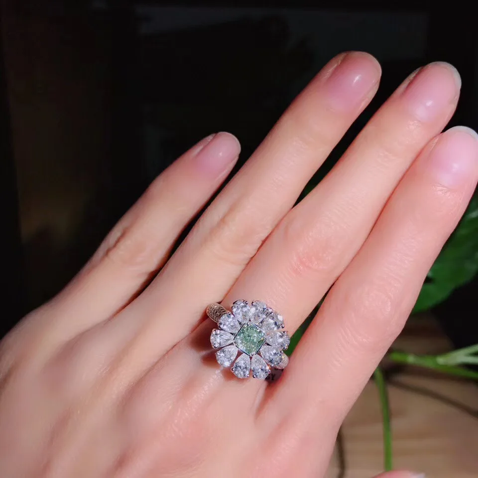 Кольцо AEAW Solid 14K 585Au золотое зеленое 2.5ctw моиссанитовое кольцо груша моиссанит