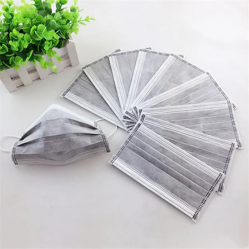 

10pcs Gray Non-woven Mask 4-layer Activated Carbon Anti Fog Dust PM2.5 Medical Disposable Masks