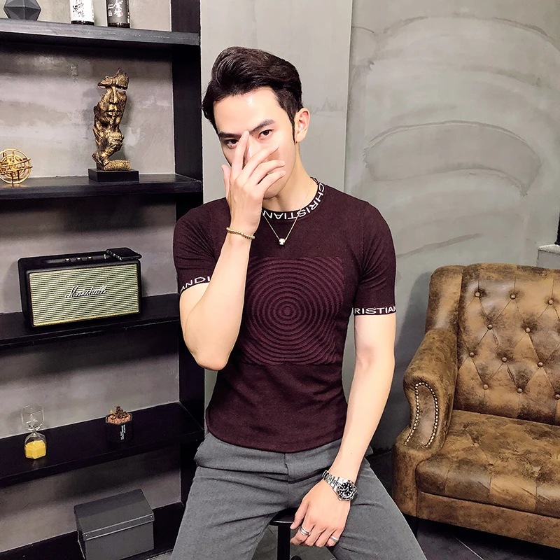 

Jacquard Sweater Mens Burgundy Sweater Mens Sueter Hombre Slim Fit Pullover Men Cardigan Short Sleeves Tight Vetement Homme 2018