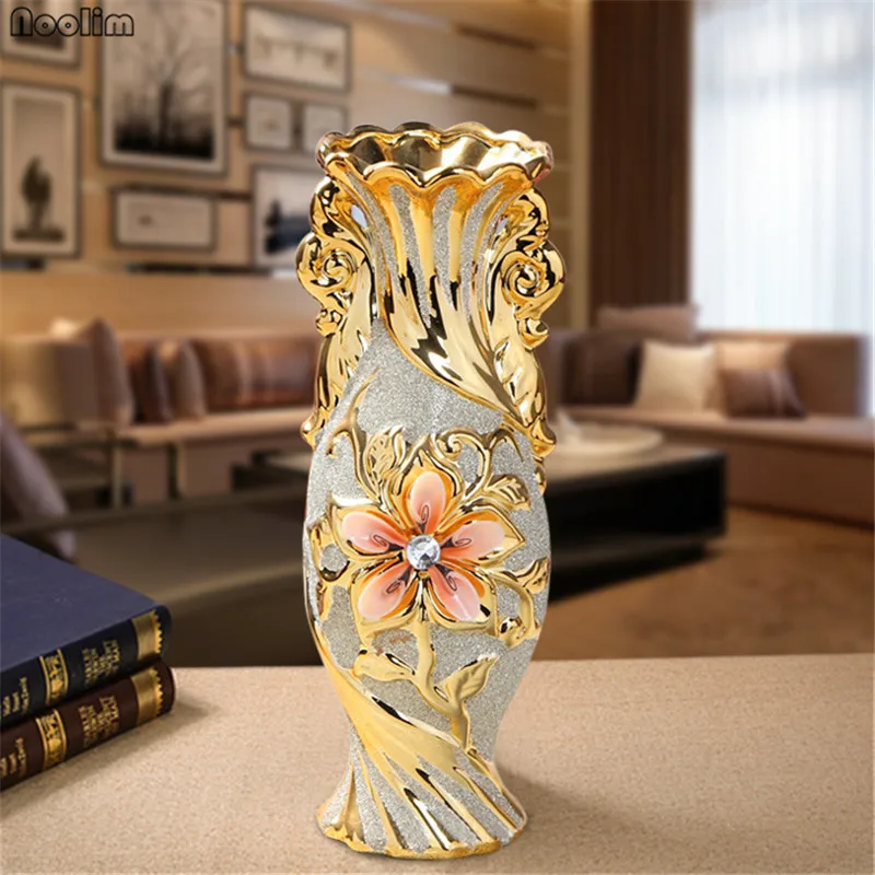 NOOLIM, европейская позолоченная фарфоровая ваза, винтажная Современная керамическая ваза для цветов, для комнаты, кабинета, прихожей, дома, свадебного декора