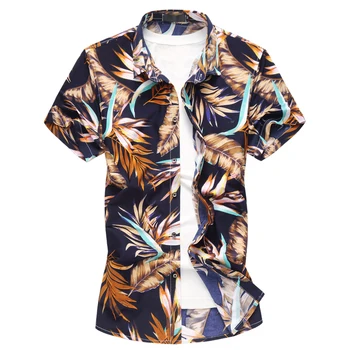 

2018 Summer New Fashion trend men's short-sleeved flower printed shirt plus fertilizer increase handsome short-sleeve Tops