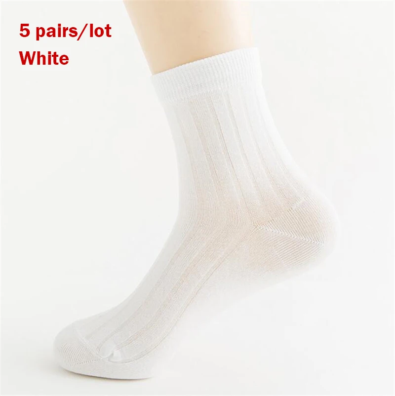 Covrlge, 5 пар/лот, мужские однотонные носки, высокое качество, весна-осень, модные мужские носки, носок с полосками, брендовые деловые носки, белый цвет, NWM001 - Цвет: White