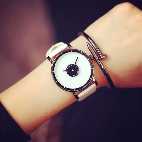 Роскошные брендовые модные повседневные наручные часы унисекс с кожаным стальным ремешком, минималистичные креативные часы для мужчин, дизайн, кварцевые часы relogio - Цвет: White