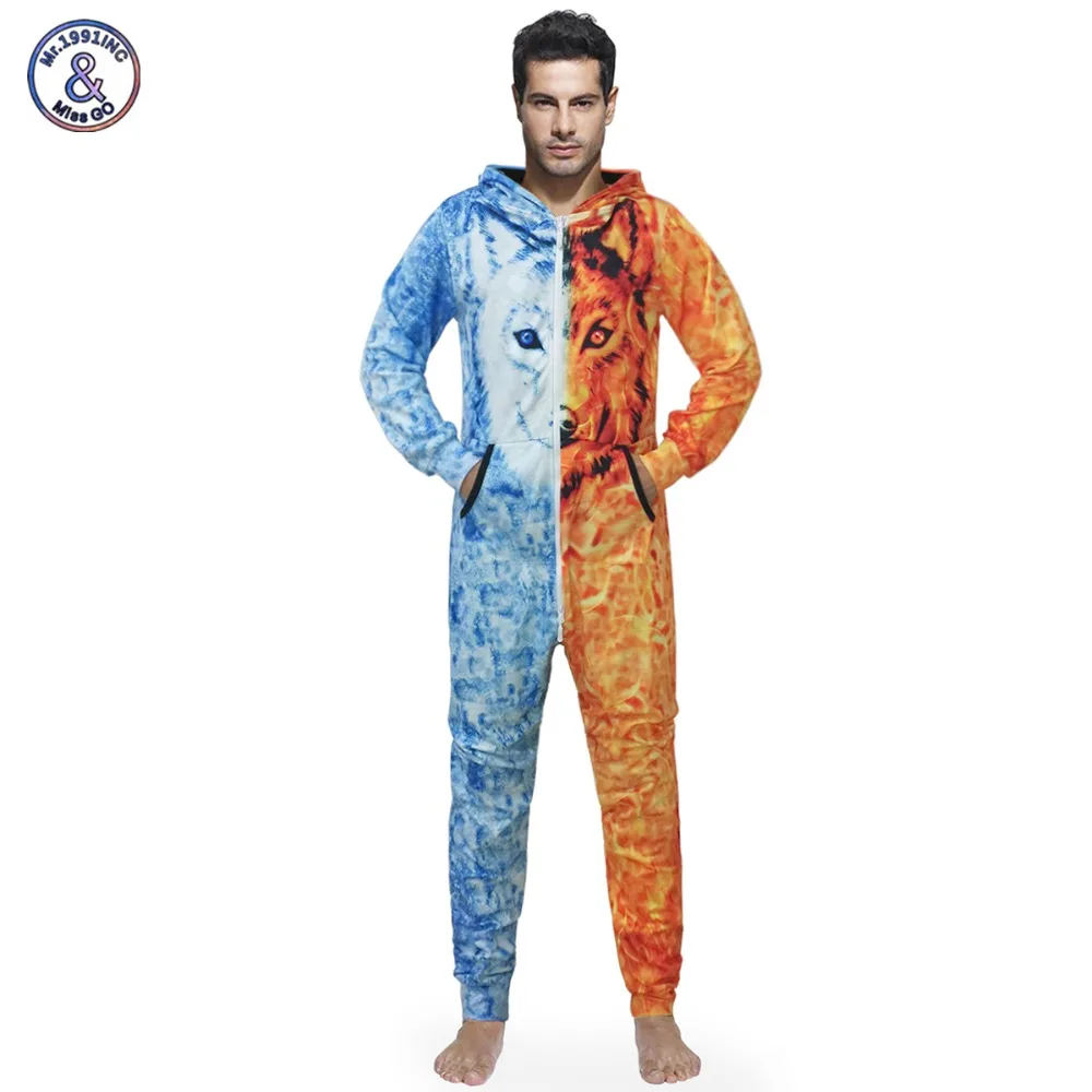 

Mr.1991INC Casual Fashion Trousers Autumn Men Jumpsuit 3D Print Animal Wolf Long Sleeve One Piece Overall Rompers M-XXL
