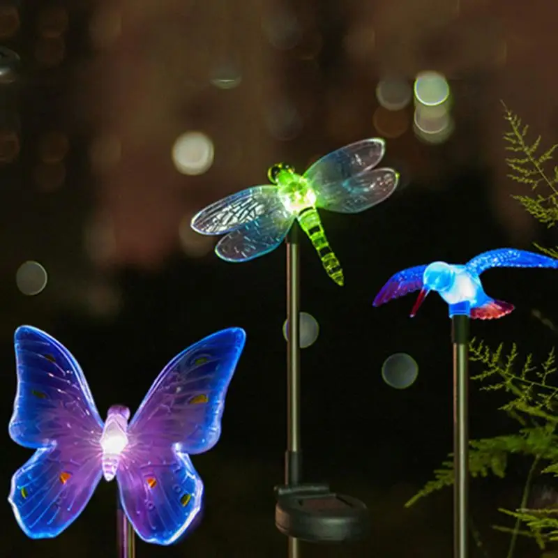 Hot Solar LED Path Light Cartoon Animal Outdoor Garden Lawn Landscape Plastic Lamp Light Dragonfly/