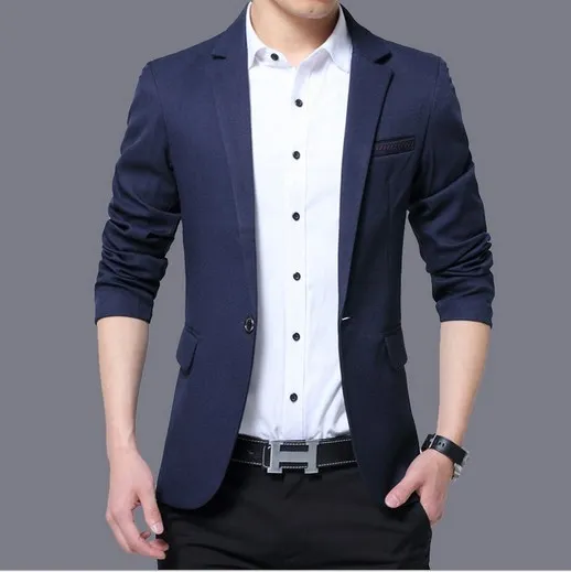 New Slim Fit Casual Jacket Cotton Men Blazer Jacket Single Button Mens Suit Jacket 2016 Spring Solid 4 Colors Coat Male Suite
