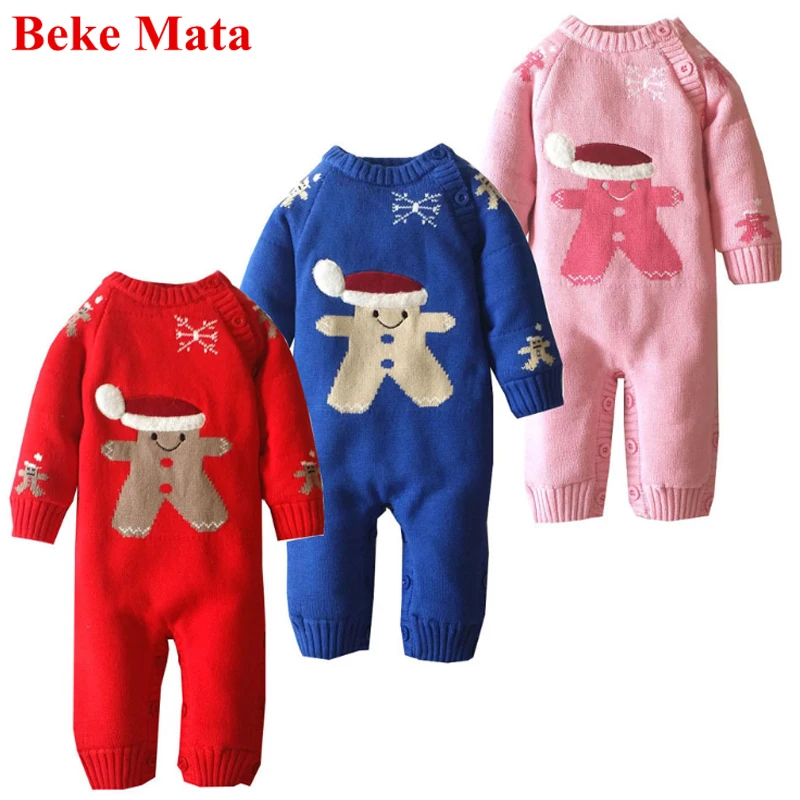 

BEKE MATA Christmas Baby Clothes 2017 Cartoon Snowman Baby Romper Winter Thick Cotton Baby Boy Romper Knitted Baby Girl Jumpsuit