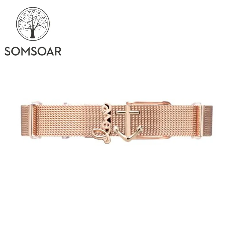 Somsoar ювелирные изделия розовое золото искусственный набор сетчатые браслеты из