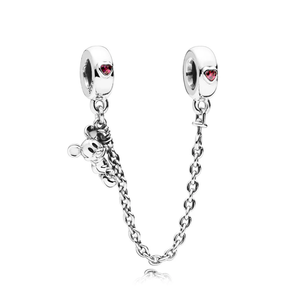 

NEW 100% 925 Sterling Silver Climbing Lovely Safety Chain Red CZ Bead Fits Original Bracelet DIY Jewelry For Mother Gift