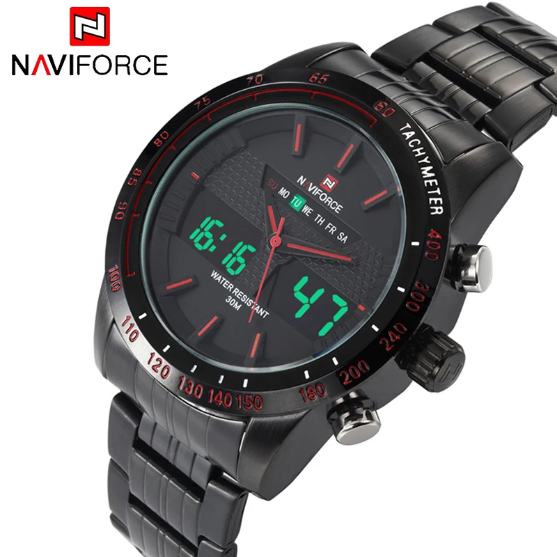 Luxury brand NAVIFORCE Sports Watches Men Steel LCD Army Military Watch Men's Quartz Watch Analog Digital relogio masculino 2018
