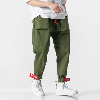 

MRDONOO Cargo Pants Men Velcro Track Jogger Pants Casual Ankle-Length Trousers High Street Cotton Trouser With Velcro Fashion