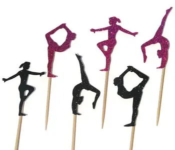 

gymnastics Silhouette Cupcake Toppers sports event Party Picks baby shower wedding birthday toothpicks decor