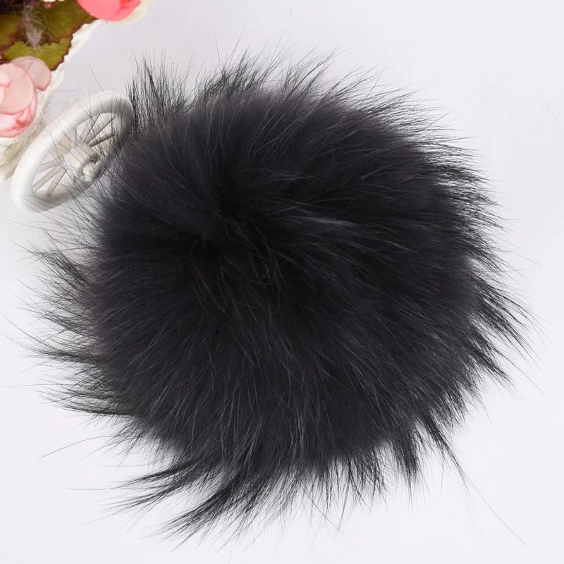 Настоящий помпон из меха енота мяч высокого качества меховой шар для шапки 15 см S7265 - Цвет: Raccoon Black