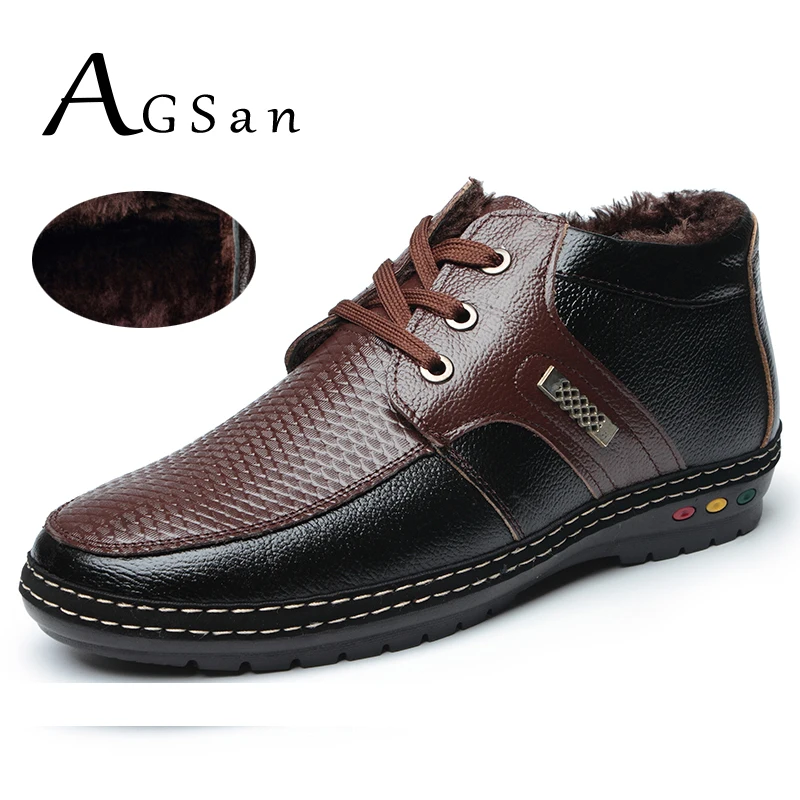 

AGSan handmade men leather shoes winter warm plush casual leather italian shoes lace up mens business shoes tenis masculino