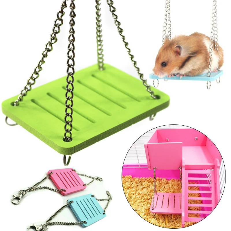 

Rainbow Hamster Toys Swing Hanging Gadget Wooden Cage Accessories Supplies Amuse Mouse Wooden Hamster Swing Toy Drop shipping