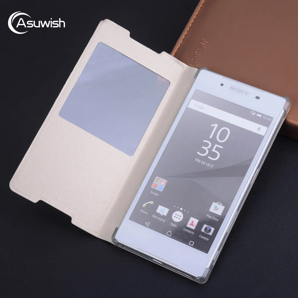 

Flip Cover Leather Case For Sony Xperia Z5 Z 5 SonyZ5 E6603 E6653 Dual E6683 E6633 5.2 Inch Cases Clear View Window Phone