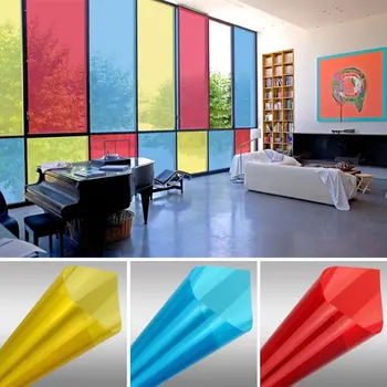 

Colored mirror glass window film stickers decorative Stained insulation sunscreen membrane red bi-color transparent width 40cm