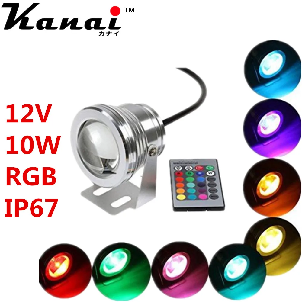 

10W 12V 220V underwater RGB Led Light Waterproof IP68 fountain pool Lamp flood light whith 24key IR Remote controller