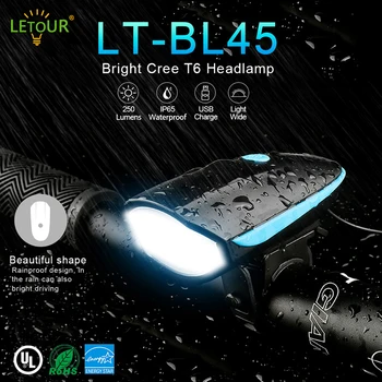 

LED Bike Light USB Rechargeable bicycle light Front Waterproof Headlight 250Lm 3 Brightness With Speaker Mountain bike light
