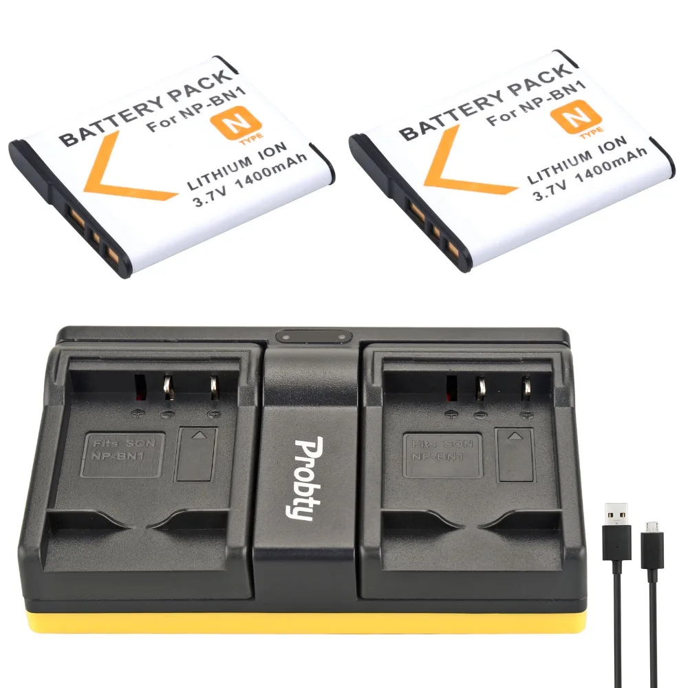 Probty 2pcs Npbn1 Np Bn1 Camera Battery + Usb Dual Charger For Sony
