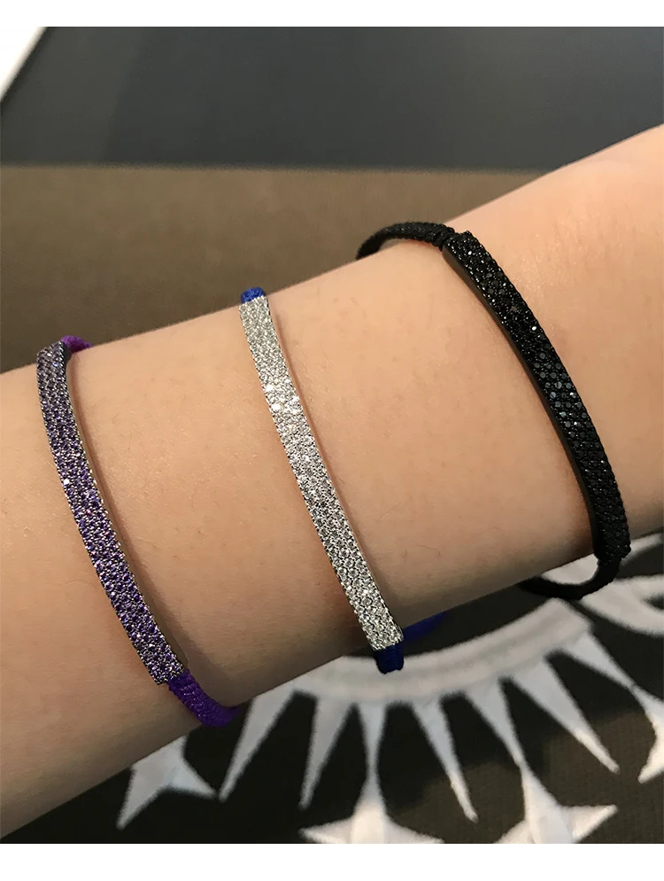 

fashion women friendship bracelet men bar bracelet braided cord monaco jewelry 925 silver festival blue purple black bracelets