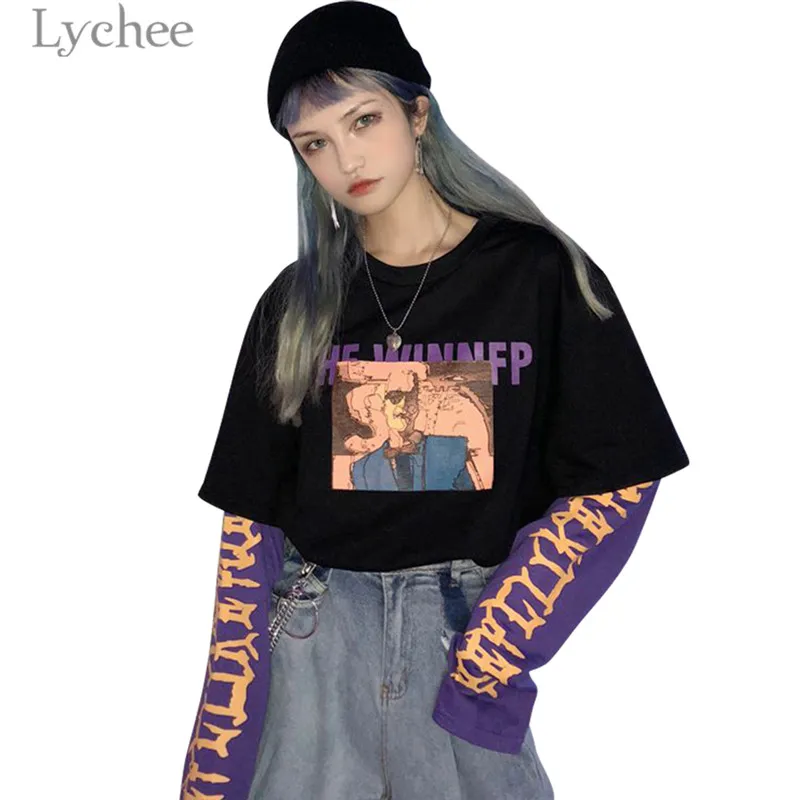 Женская винтажная Толстовка Lychee из 2 предметов с буквенным принтом Осенние
