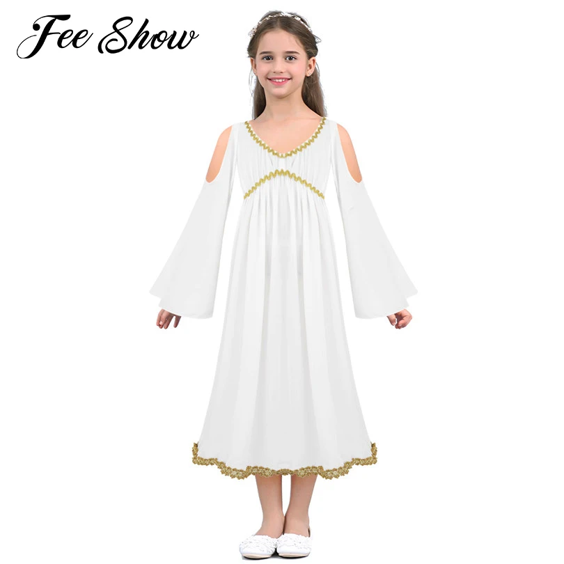 

Kids Girls White Greek Goddess Dress Costume Kids Princess Role Play Party Cosplay Costumes Girls Clothes Halloween Party Dress
